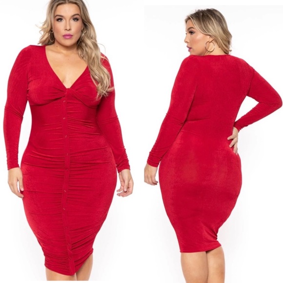 NWOT Curvy Sense Yaretzi Red Slinky Dress. - Picture 1 of 7